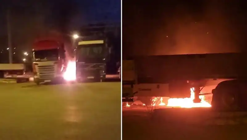 Park Halindeki Tırlara Korkunç Saldırı: Yangın Alarmı!